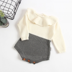 Ruffle collar long-sleeve knit romper for baby