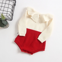 Ruffle collar long-sleeve knit romper for baby