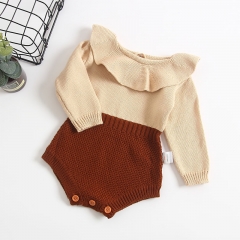 Ruffle collar long-sleeve knit romper for baby