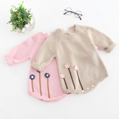 Sweet flower knitting sweater long-sleeve bodysuit for Baby Girl