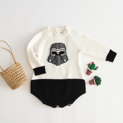 embroidery round-collar & long-sleeve sweater romper for baby in spring autumn & winter