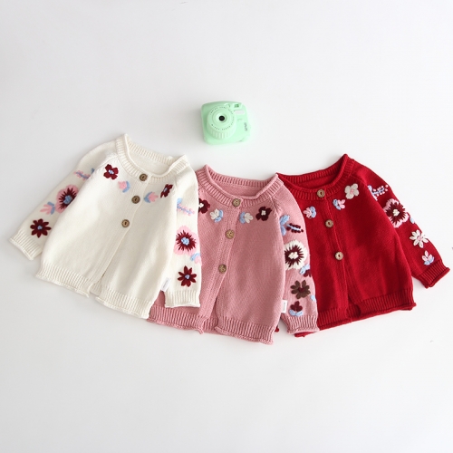 embroidered flowers round-collar long-sleeve coat for baby girl wholesale