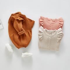 hot sale cotton butterfly sleeve design knitting sweater romper in 3 colors for baby 0-2 years in winter wholesale