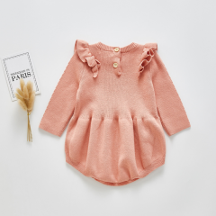 hot sale cotton butterfly sleeve design knitting sweater romper in 3 colors for baby 0-2 years in winter wholesale