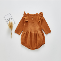 hot sale cotton butterfly sleeve design knitting sweater romper in 3 colors for baby 0-2 years in winter wholesale
