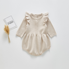 hot sale cotton butterfly sleeve design knitting sweater romper in 3 colors for baby 0-2 years in winter wholesale