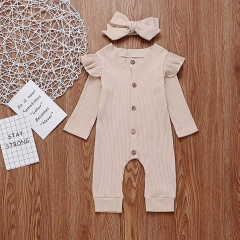 Newborn Baby Girls Spring Autumn Jumpsuit with headband Flying Long Sleeve Solid Infant Clothing Baby Girls Rompers Jumpsuit wholesale