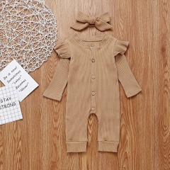 Newborn Baby Girls Spring Autumn Jumpsuit with headband Flying Long Sleeve Solid Infant Clothing Baby Girls Rompers Jumpsuit wholesale