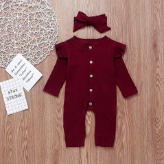 Newborn Baby Girls Spring Autumn Jumpsuit with headband Flying Long Sleeve Solid Infant Clothing Baby Girls Rompers Jumpsuit wholesale