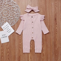 Newborn Baby Girls Spring Autumn Jumpsuit with headband Flying Long Sleeve Solid Infant Clothing Baby Girls Rompers Jumpsuit wholesale