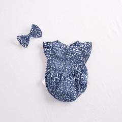 Newborn Baby Girl Kids 2pcs Set Flying Sleeve Floral Print One Piece Romper Jumpsuit and Headband Outfit Children Clothes Wholesale