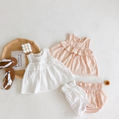 Girls lovely stripe solid color top & bottom sets princess sets pure cotton girls' sets  Wholesale