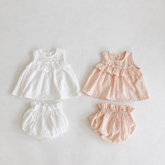 Girls lovely stripe solid color top & bottom sets princess sets pure cotton girls' sets  Wholesale