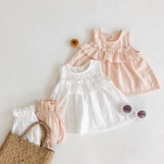 Girls lovely stripe solid color top & bottom sets princess sets pure cotton girls' sets  Wholesale