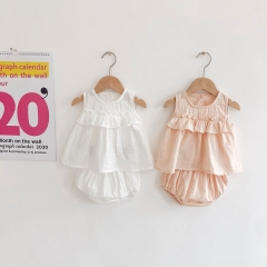 Girls lovely stripe solid color top & bottom sets princess sets pure cotton girls' sets  Wholesale