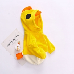 Infant Autumn Cotton Long Sleeve Jumpsuit Cute Baby Clothes Little Yellow Duck Triangle Hooded Romper Wholesale