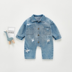 Infant autumn clothes fashionable foreign style denim jumpsuit for baby girl & boy wholesale