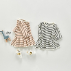 Fashion  baby girl stripes soft wear boutique dress with long sleeve boutique wholesale