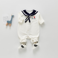 Sailor Suit Style Navy and White Color Long sleeve Jumpsuit baby boy Daily Wear romper wholesale