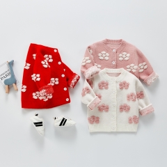 spring and autumn knitted cardigan coat child Korean version loose college style top sweater for baby girls wholesale