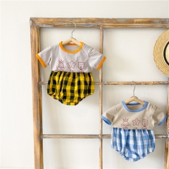 two pieces summer new arrival baby girls boys unisex clothes plaid sets wholesale