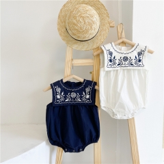 In Stock Fast Dispatch Baby Summer Sleeveless Soft Cotton Baby Rompers Cute Embroidery Baby Girl Romper Clothes Wholesale