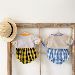 two pieces summer new arrival baby girls boys unisex clothes plaid sets wholesale
