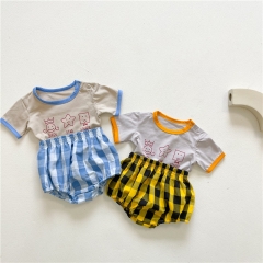two pieces summer new arrival baby girls boys unisex clothes plaid sets wholesale