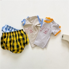 two pieces summer new arrival baby girls boys unisex clothes plaid sets wholesale