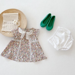 summer baby girl short sleeve baby collar shirt + white shorts baby two piece suit wholesale