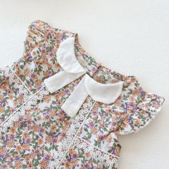 summer baby girl short sleeve baby collar shirt + white shorts baby two piece suit wholesale