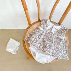 summer baby girl short sleeve baby collar shirt + white shorts baby two piece suit wholesale