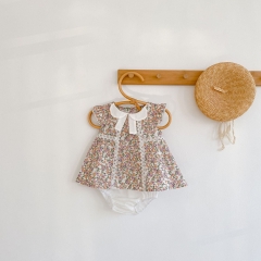 summer baby girl short sleeve baby collar shirt + white shorts baby two piece suit wholesale