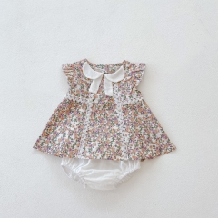 summer baby girl short sleeve baby collar shirt + white shorts baby two piece suit wholesale