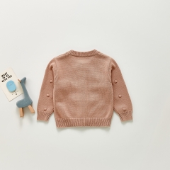 Korean ball flower children's sweater coat solid color knit cardigan wholesale