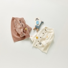 Korean ball flower children's sweater coat solid color knit cardigan wholesale