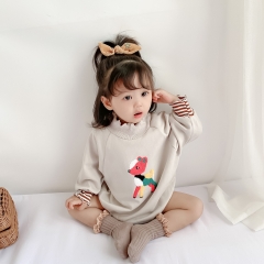 2021 baby girl bat sleeve three-dimensional deer design one-piece wholesale