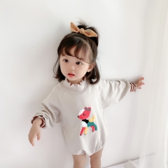 2021 baby girl bat sleeve three-dimensional deer design one-piece wholesale