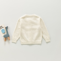 Korean ball flower children's sweater coat solid color knit cardigan wholesale
