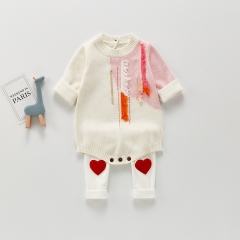 Baby Girl Tassel Trim Spliced Knit Bodysuit Wholesale