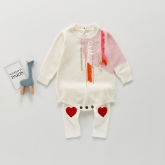 Baby Girl Tassel Trim Spliced Knit Bodysuit Wholesale