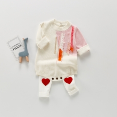 Baby Girl Tassel Trim Spliced Knit Bodysuit Wholesale