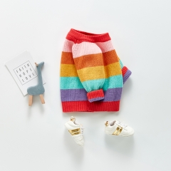 Baby Unisex Rainbow Striped Collared Cropped Knit Tee Wholesale