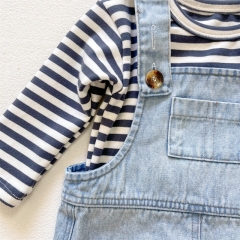 Hot Sale Baby Unisex Cowboy Jumpsuit Como Strips T-shirt Sets Wholesale