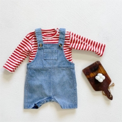 Hot Sale Baby Unisex Cowboy Jumpsuit Como Strips T-shirt Sets Wholesale