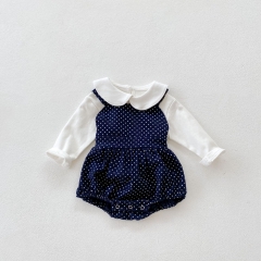 Baby Girl Star Jumpsuit Combo White Top Dot Top Sets Wholesale