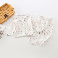 Baby Girl Doll Collar Floral Print Top Combo Long Pants In Autumn Wholesale