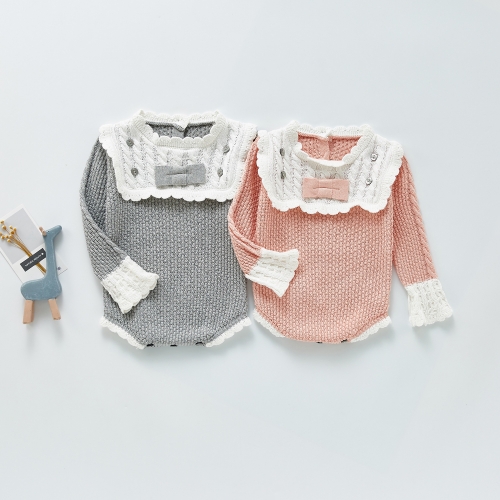 Baby Girl Knitting Long-Sleeve Twist Style Romper In Autumn Wholesale
