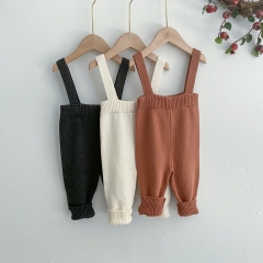 Baby Unisex Condole Belt Solid Knitting Pants In Autumn Winter Wholesale