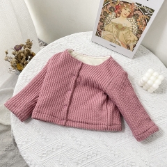 Baby Girl Pit Bar Velvet-in Round-collar Winter Coat Wholesale